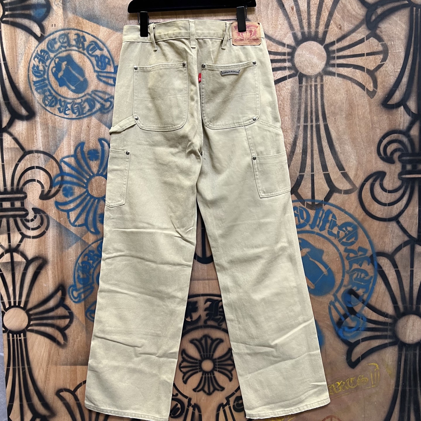 Chrome Hearts 克罗心 高街 字母图案复古 925银 牛皮辅料 水洗 工装 裤子 长裤 卡其红字