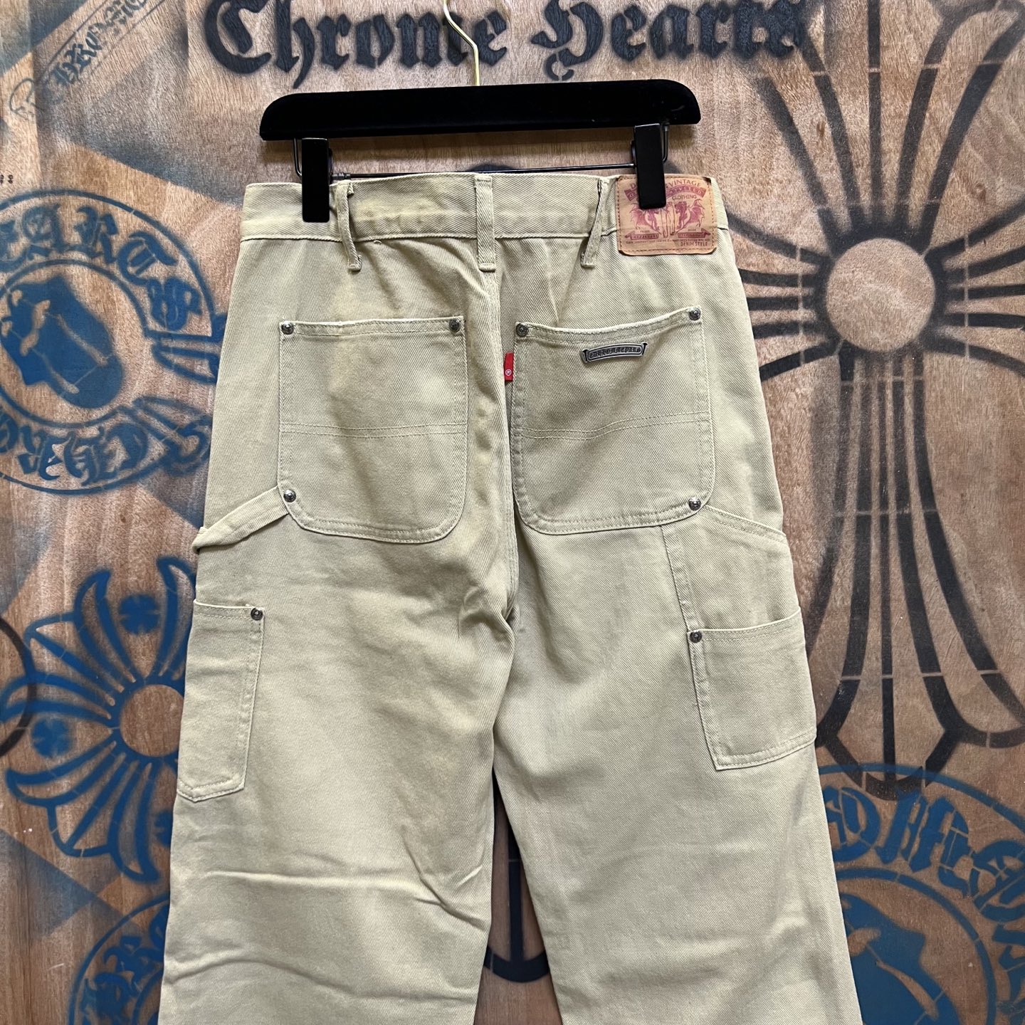 Chrome Hearts 克罗心 高街 字母图案复古 925银 牛皮辅料 水洗 工装 裤子 长裤 卡其红字