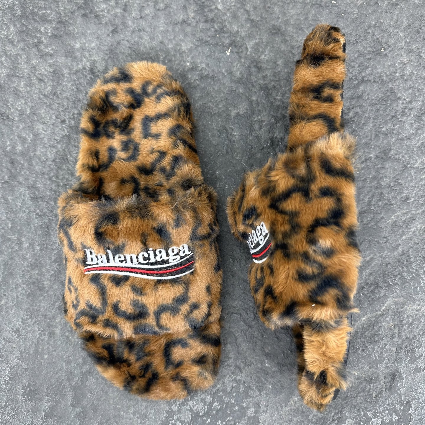 Balenciaga  巴黎世家 毛拖鞋  低筒  平底  户外室内 凉拖 男款 豹纹