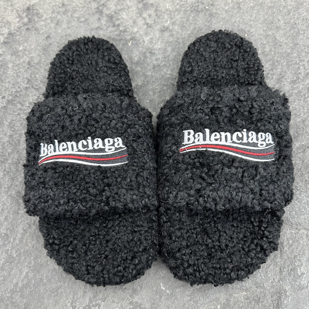 Balenciaga   巴黎世家 毛拖鞋  低筒  平底  户外室内 凉拖 男款 黑色