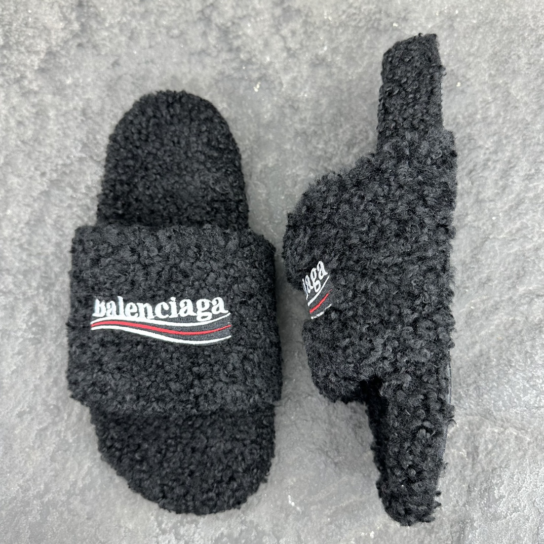 Balenciaga   巴黎世家 毛拖鞋  低筒  平底  户外室内 凉拖 男款 黑色