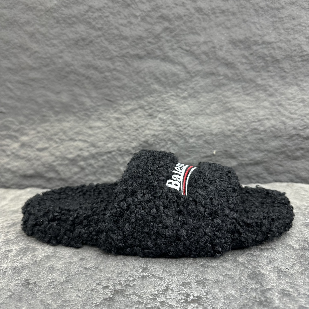 Balenciaga   巴黎世家 毛拖鞋  低筒  平底  户外室内 凉拖 男款 黑色