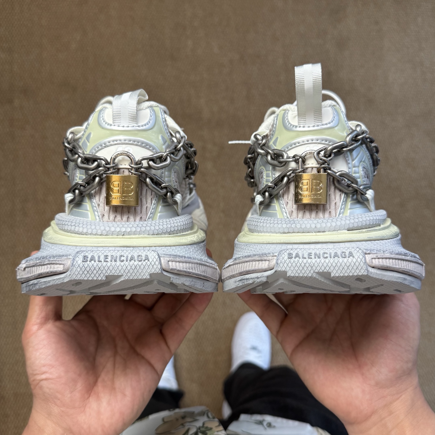 Balenciaga 巴黎世家 3XL链条挂锁 綁帶 网布 系带 做旧 低筒 老爹鞋 运动 复古板鞋 休闲鞋 男鞋 女鞋 灰白 
