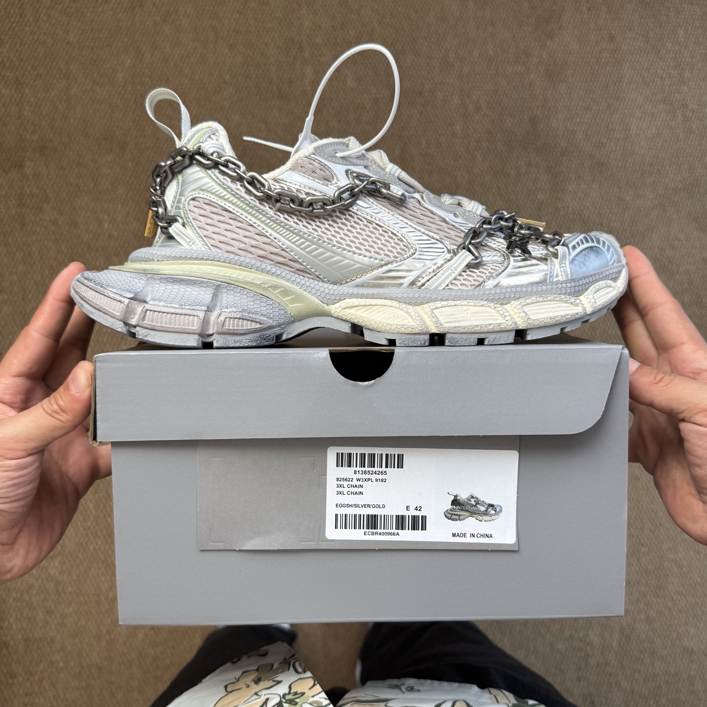 Balenciaga 巴黎世家 3XL链条挂锁 綁帶 网布 系带 做旧 低筒 老爹鞋 运动 复古板鞋 休闲鞋 男鞋 女鞋 灰白 