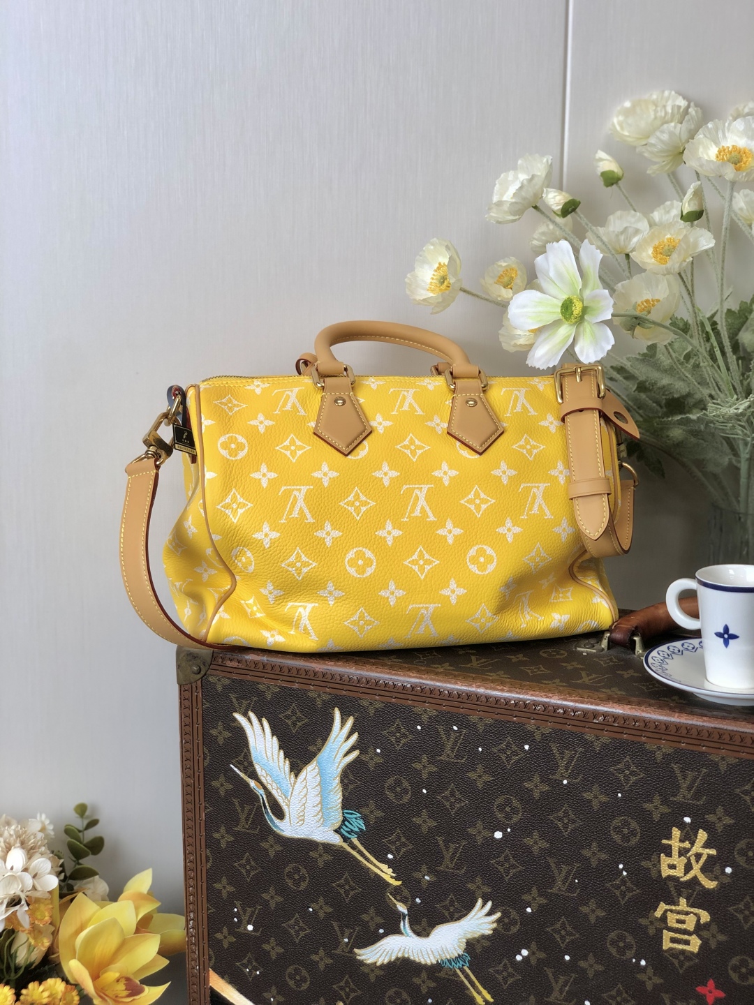 LOUIS VUITTON 路易威登 LV 𝑺𝒑𝒆𝒆𝒅𝒚 𝑷𝟗 𝑩𝒂𝒏𝒅𝒐𝒖𝒍𝒊𝒆𝒓𝒆 𝟑𝟎 可拆卸肩带 LV牛皮革 斜挎包 单肩包 双肩包 水桶 手提包 黄色 𝑴𝟐𝟒𝟒𝟐𝟖