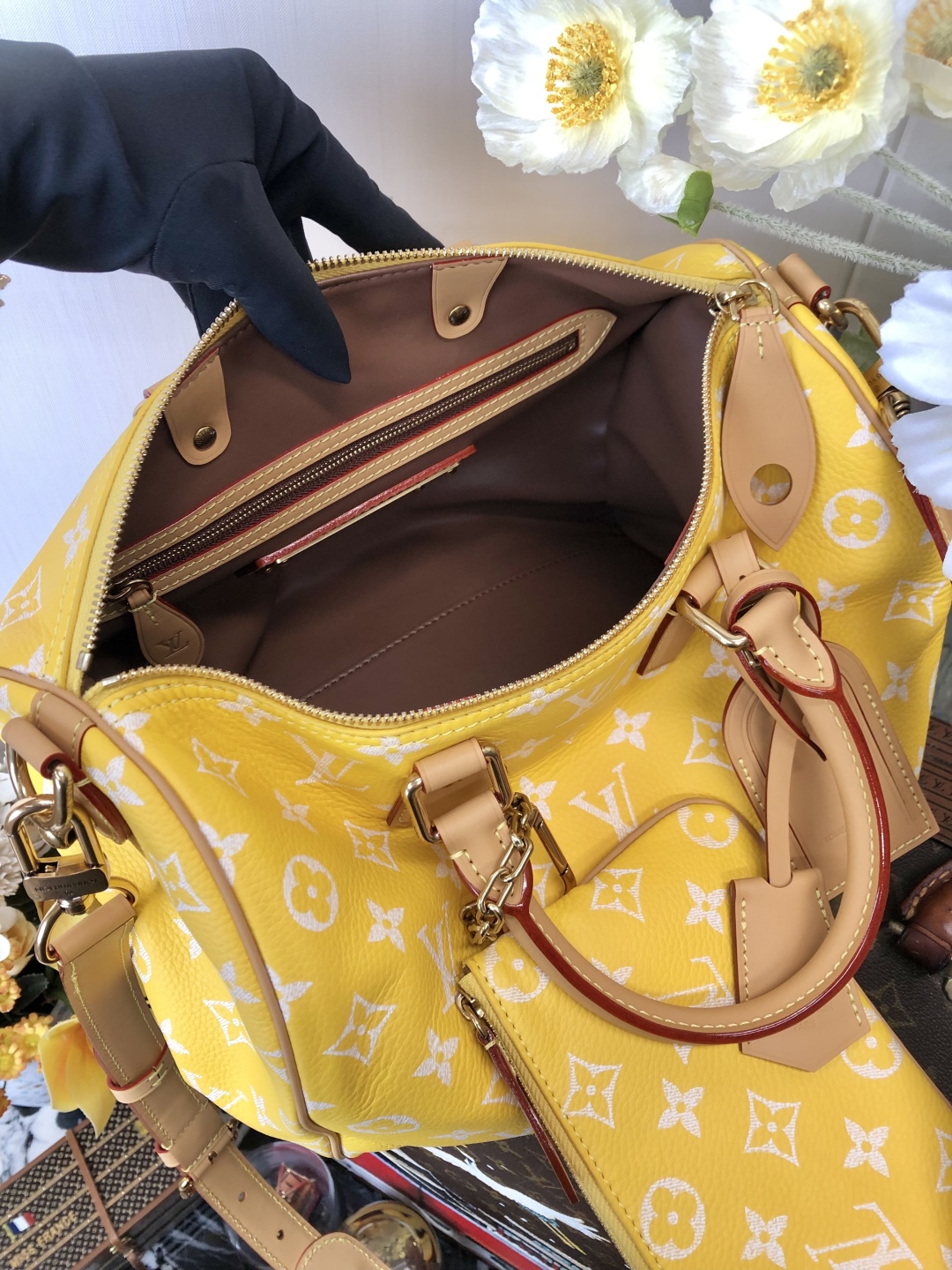 LOUIS VUITTON 路易威登 LV 𝑺𝒑𝒆𝒆𝒅𝒚 𝑷𝟗 𝑩𝒂𝒏𝒅𝒐𝒖𝒍𝒊𝒆𝒓𝒆 𝟑𝟎 可拆卸肩带 LV牛皮革 斜挎包 单肩包 双肩包 水桶 手提包 黄色 𝑴𝟐𝟒𝟒𝟐𝟖