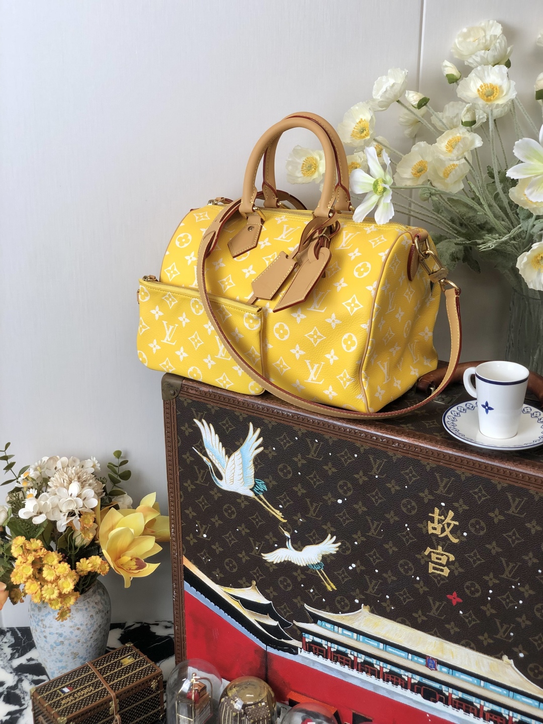 LOUIS VUITTON 路易威登 LV 𝑺𝒑𝒆𝒆𝒅𝒚 𝑷𝟗 𝑩𝒂𝒏𝒅𝒐𝒖𝒍𝒊𝒆𝒓𝒆 𝟑𝟎 可拆卸肩带 LV牛皮革 斜挎包 单肩包 双肩包 水桶 手提包 黄色 𝑴𝟐𝟒𝟒𝟐𝟖