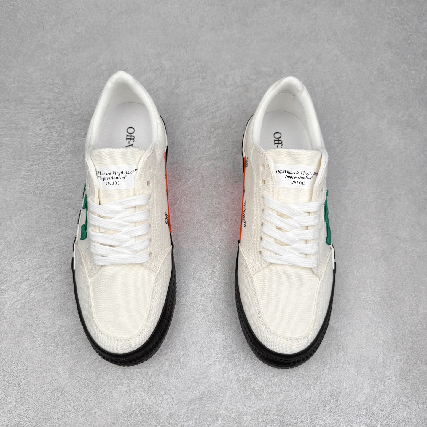  OFF-WHITE ulcanized 织物 低筒 系带圆头 时尚板鞋 男款 女款 白绿 OMIA085F22FAB0010155