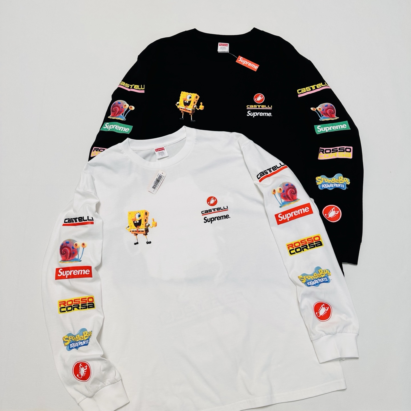 Supreme 海绵宝宝 联名款 SS25 WEEK11 Racing L/S Tee 图案舒适套头长袖美式潮流毛衣  男女同款 SUP-SS25-250