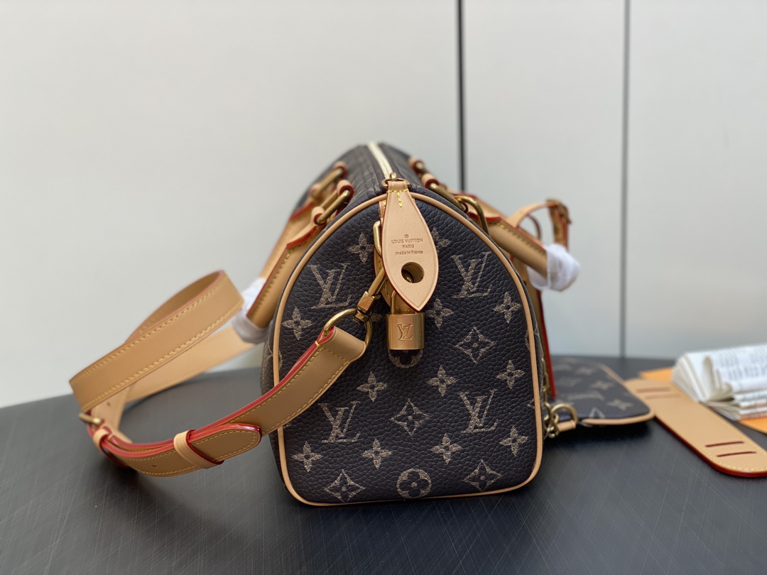 LOUIS VUITTON 路易威登 LV Speedy 25 可拆卸肩带 LV牛皮革 斜挎包 单肩包 双肩包 水桶 手提包 棕色 M24443