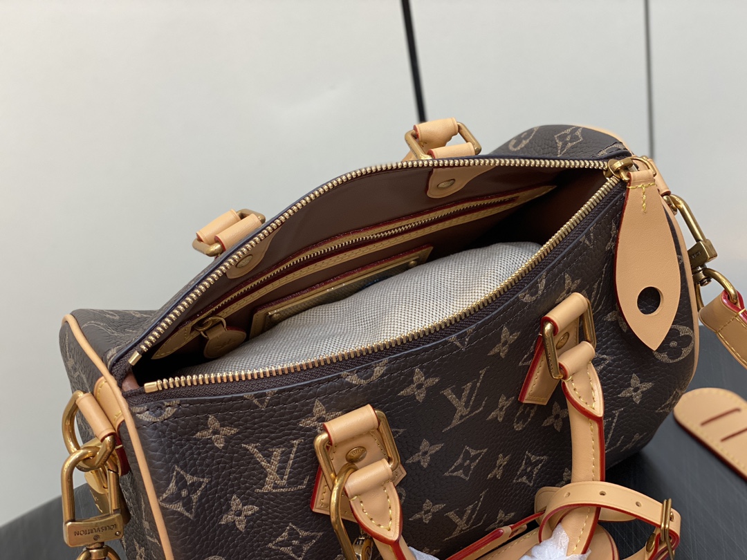 LOUIS VUITTON 路易威登 LV Speedy 25 可拆卸肩带 LV牛皮革 斜挎包 单肩包 双肩包 水桶 手提包 棕色 M24443