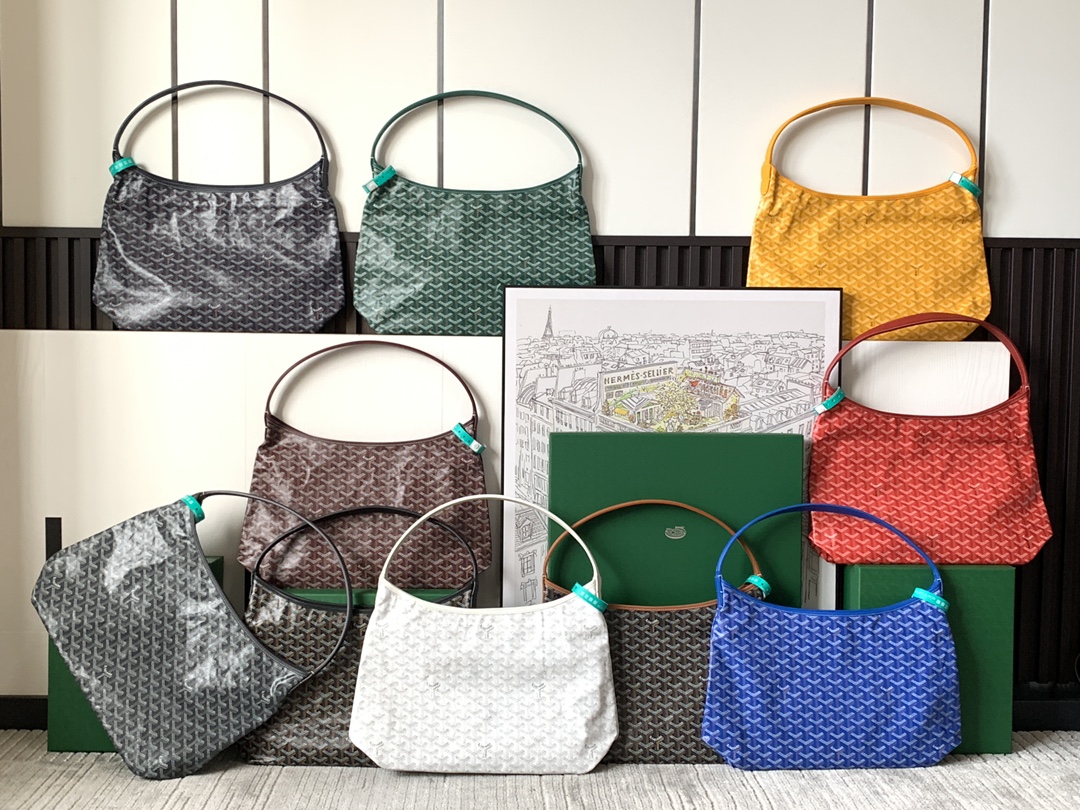  戈雅 GOYARD Bohème Hobo Y字老花满印抗压皮革手柄 帆布拼牛皮 腋下包子母包 单肩手提包 女款 