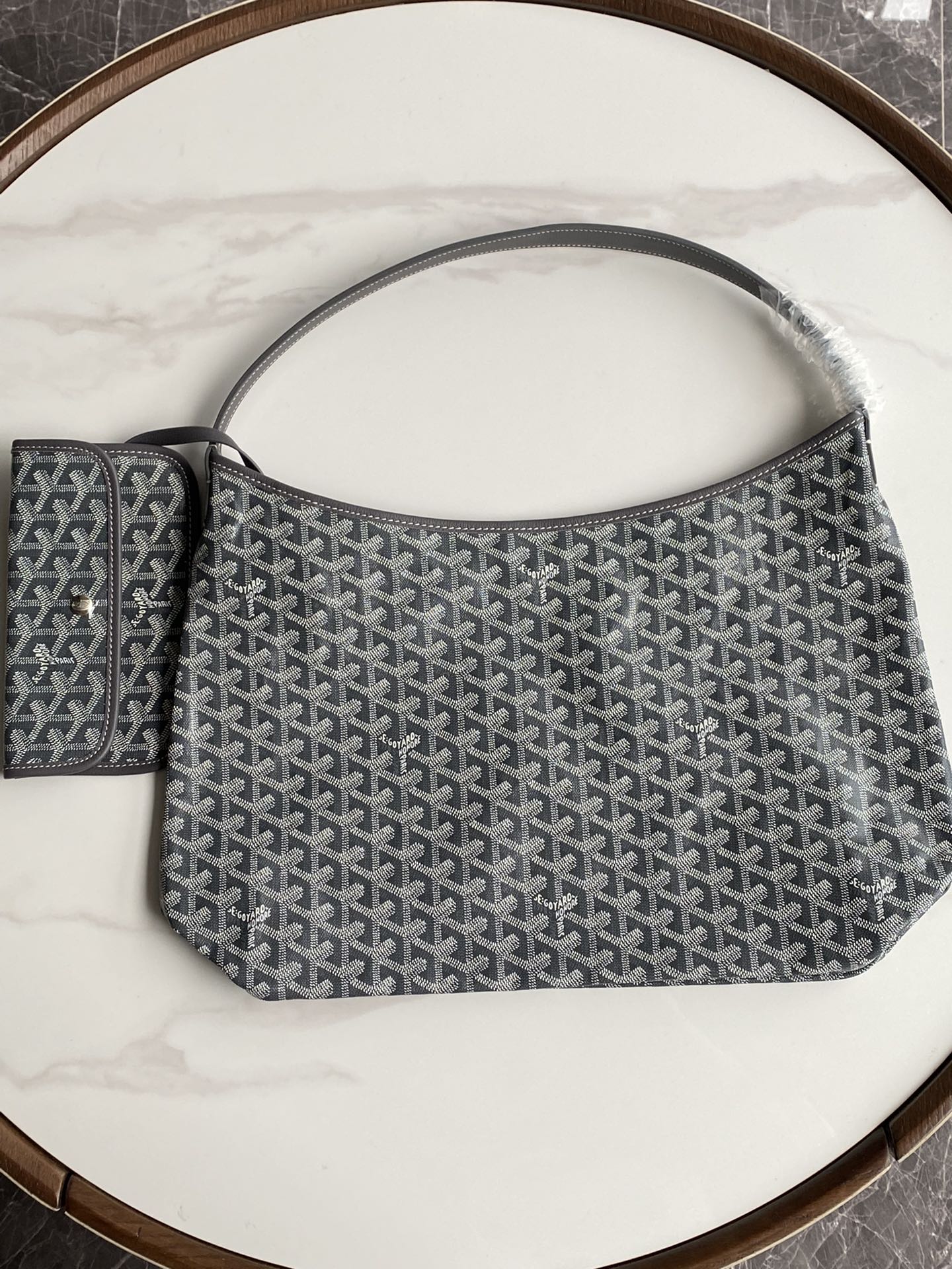  戈雅 GOYARD Bohème Hobo Y字老花满印抗压皮革手柄 帆布拼牛皮 腋下包子母包 单肩手提包 女款 