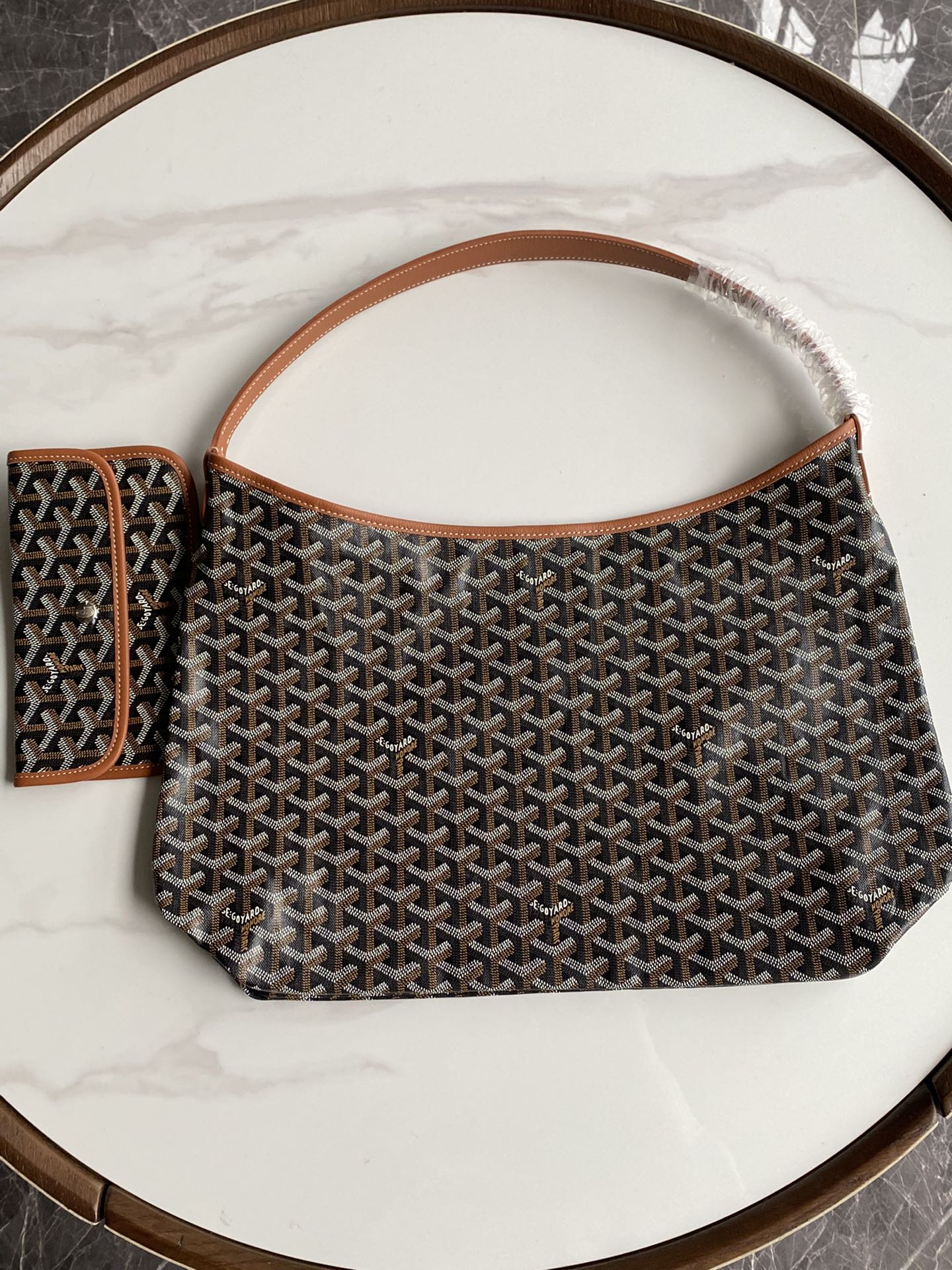  戈雅 GOYARD Bohème Hobo Y字老花满印抗压皮革手柄 帆布拼牛皮 腋下包子母包 单肩手提包 女款 