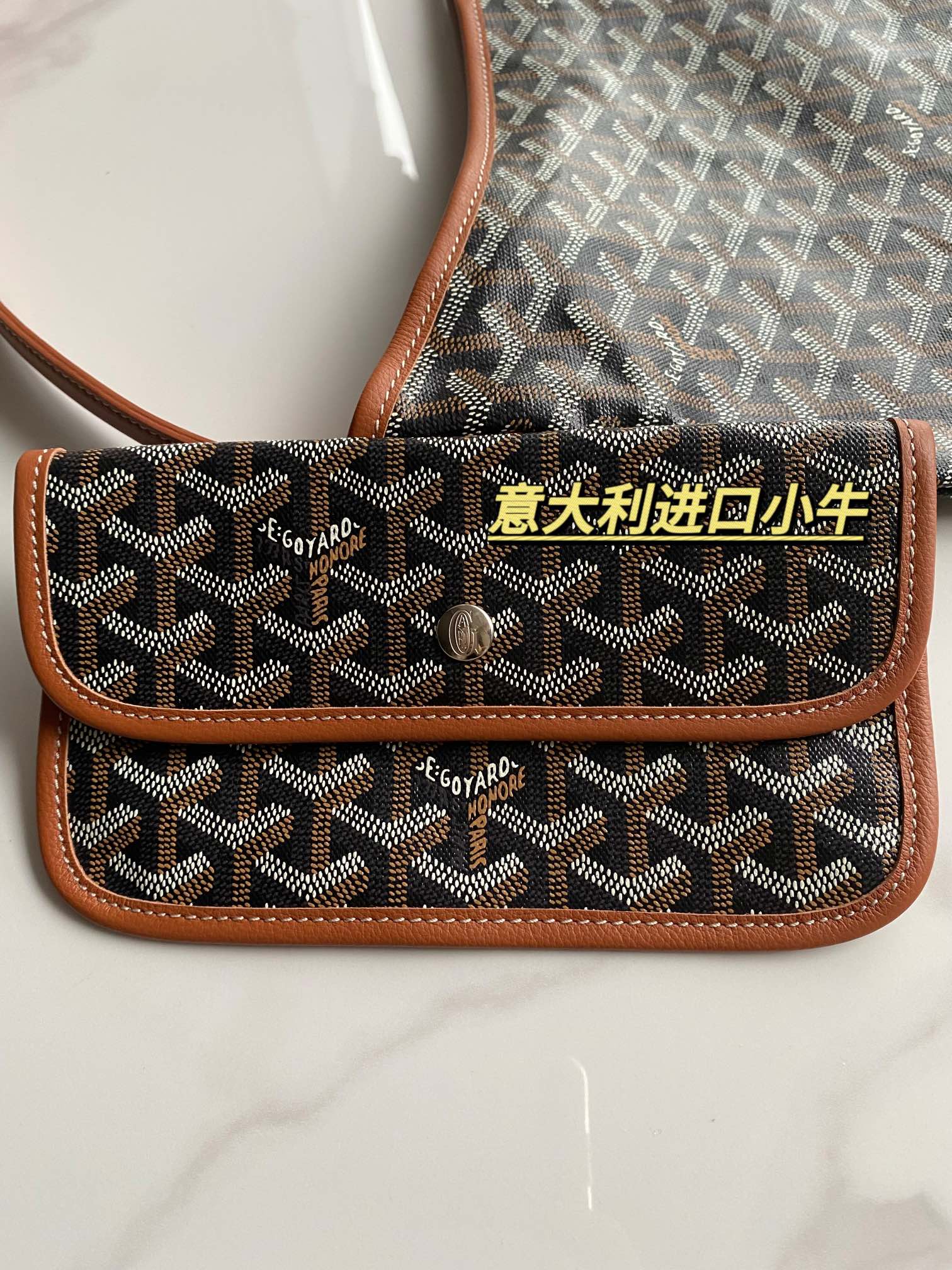  戈雅 GOYARD Bohème Hobo Y字老花满印抗压皮革手柄 帆布拼牛皮 腋下包子母包 单肩手提包 女款 