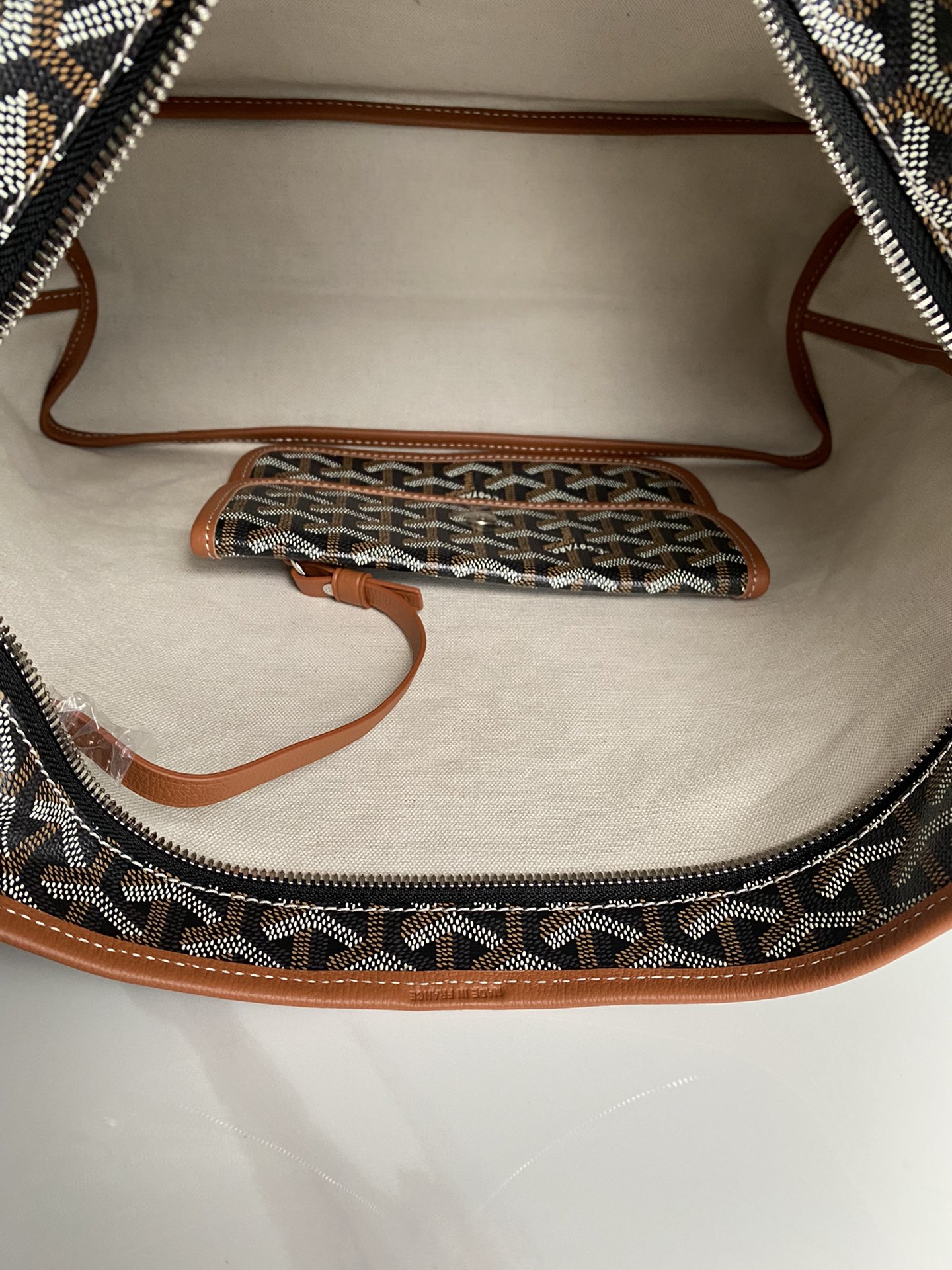  戈雅 GOYARD Bohème Hobo Y字老花满印抗压皮革手柄 帆布拼牛皮 腋下包子母包 单肩手提包 女款 