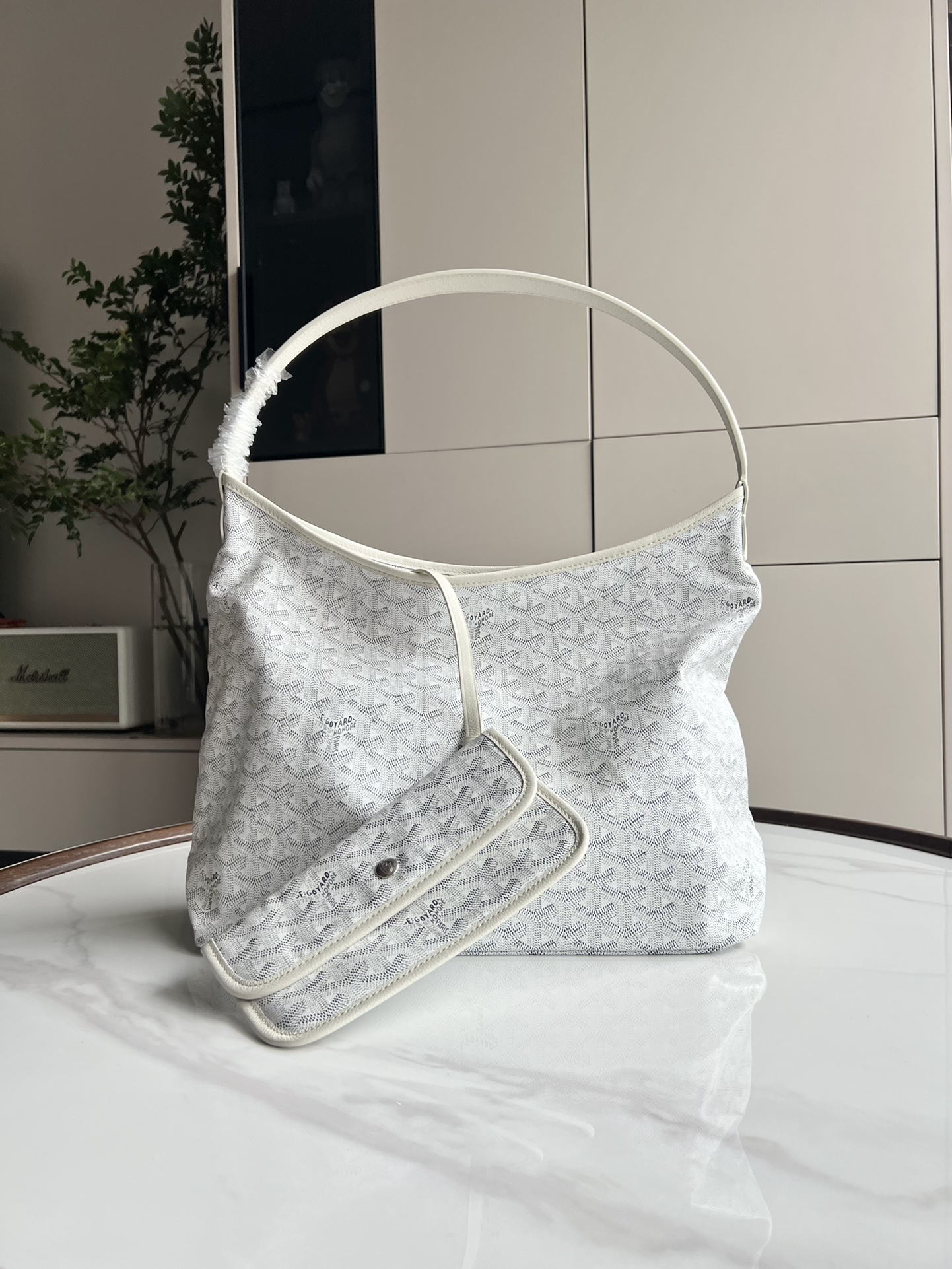  戈雅 GOYARD Bohème Hobo Y字老花满印抗压皮革手柄 帆布拼牛皮 腋下包子母包 单肩手提包 女款 