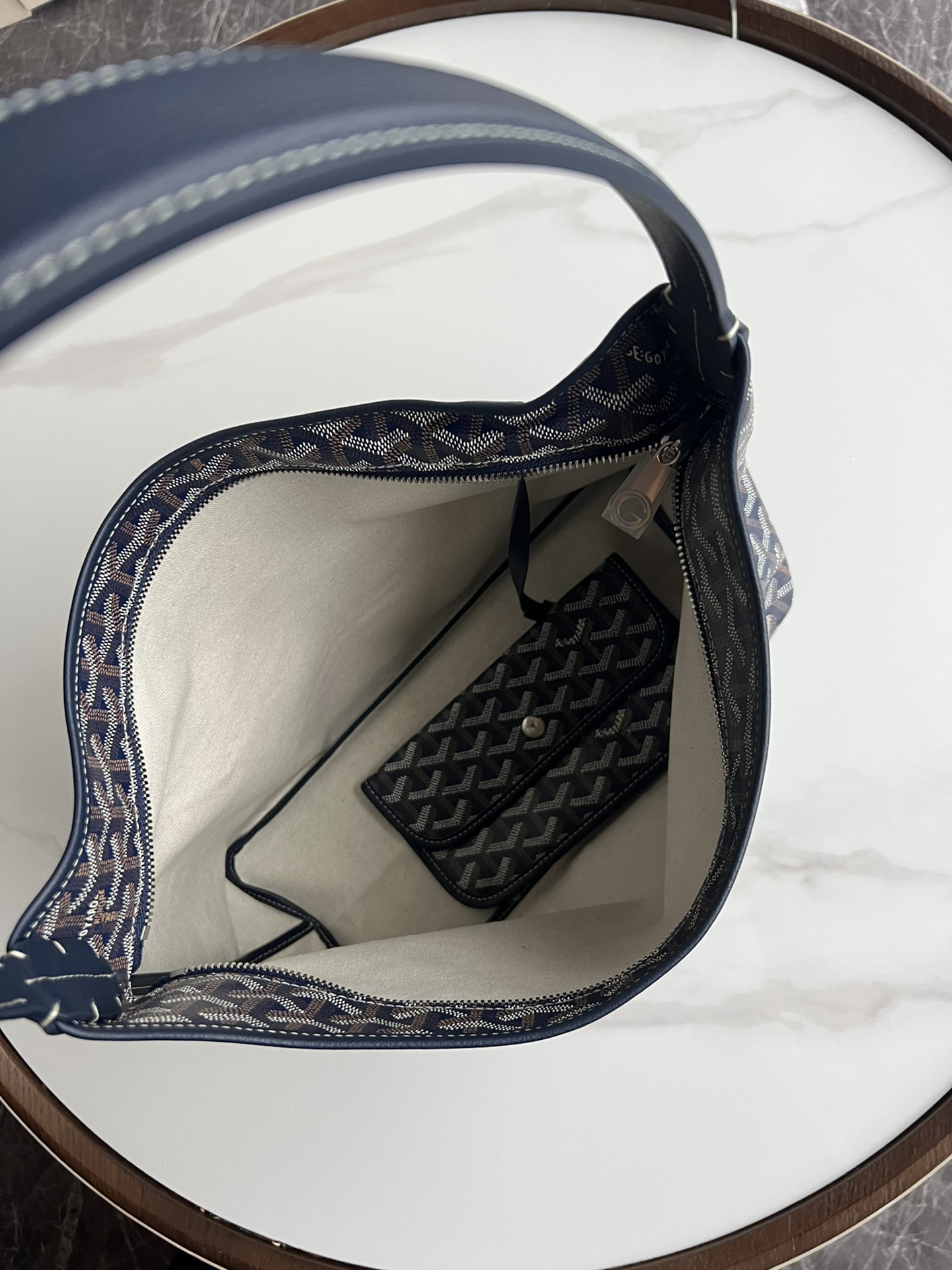  戈雅 GOYARD Bohème Hobo Y字老花满印抗压皮革手柄 帆布拼牛皮 腋下包子母包 单肩手提包 女款 