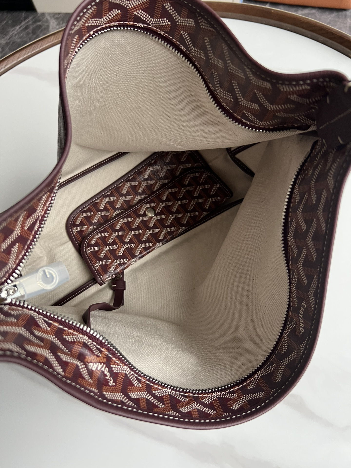  戈雅 GOYARD Bohème Hobo Y字老花满印抗压皮革手柄 帆布拼牛皮 腋下包子母包 单肩手提包 女款 