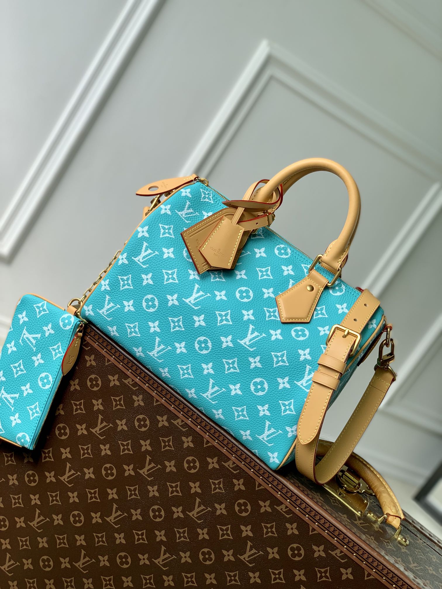LOUIS VUITTON 路易威登 LV Speedy P9 Bandoulière 30 可拆卸肩带 LV牛皮革 斜挎包 单肩包 双肩包 水桶 手提包 绿松石