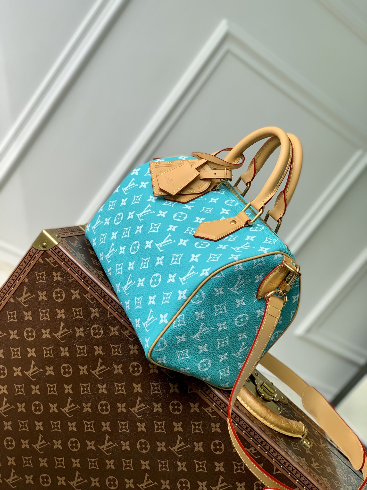 LOUIS VUITTON 路易威登 LV Speedy P9 Bandoulière 30 可拆卸肩带 LV牛皮革 斜挎包 单肩包 双肩包 水桶 手提包 绿松石