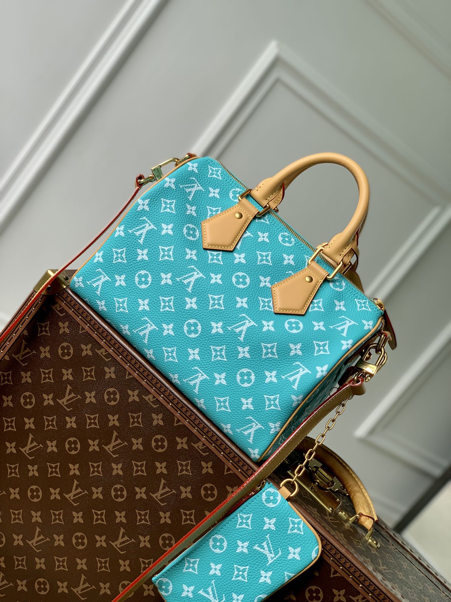 LOUIS VUITTON 路易威登 LV Speedy P9 Bandoulière 30 可拆卸肩带 LV牛皮革 斜挎包 单肩包 双肩包 水桶 手提包 绿松石