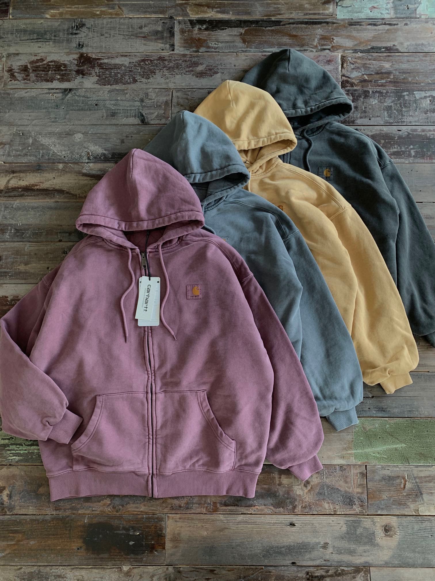  Carhartt WIP jacket 卡哈特 纯色 做旧 袋鼠袋 水洗开衫连帽卫衣 夹克 外套 男款  I029524-0WG-GD