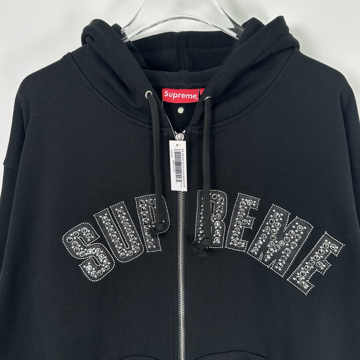 SupremexB.B.SIMON 联名款 SS25 WEEK10 Zip Up HoodedSweatshirt 胸前闪钻logo拉链开合连帽美式潮流卫衣 男女同款 SUP-SS25-054
