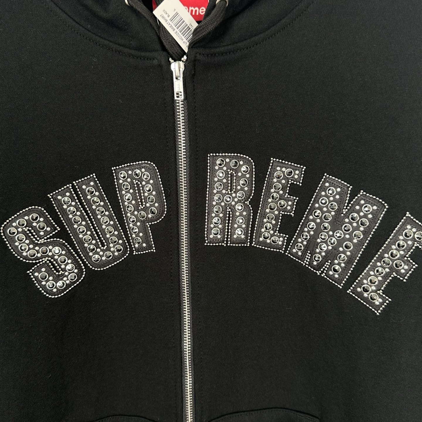 SupremexB.B.SIMON 联名款 SS25 WEEK10 Zip Up HoodedSweatshirt 胸前闪钻logo拉链开合连帽美式潮流卫衣 男女同款 SUP-SS25-054