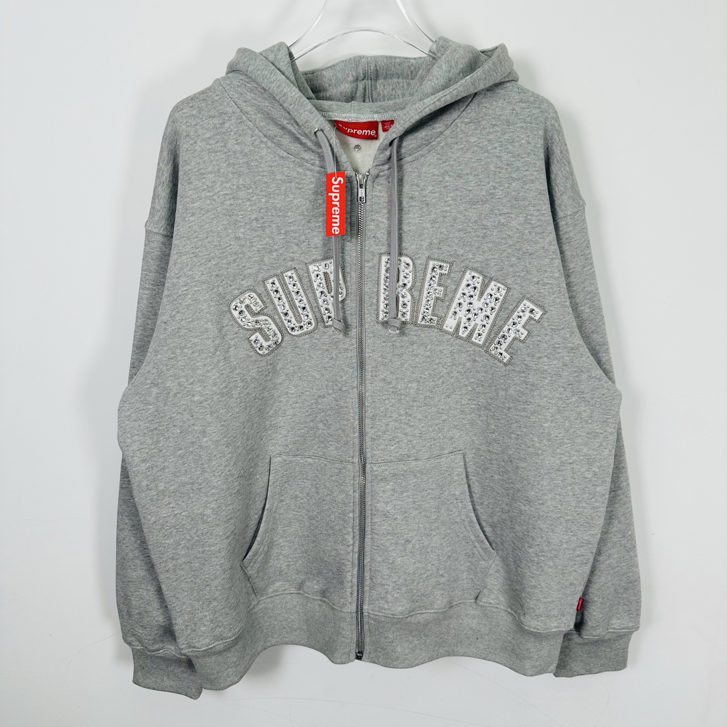 SupremexB.B.SIMON 联名款 SS25 WEEK10 Zip Up HoodedSweatshirt 胸前闪钻logo拉链开合连帽美式潮流卫衣 男女同款 SUP-SS25-054