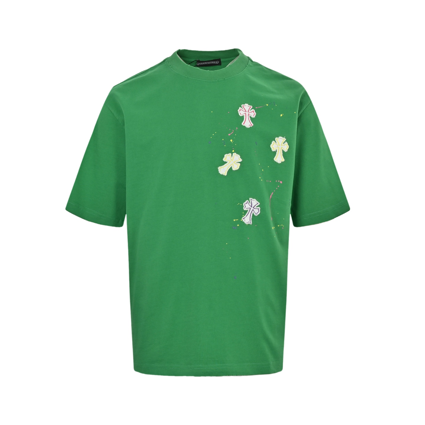 Chrome Hearts 克罗心 涂鸦十字架贴布刺绣水洗短袖 T恤 绿色 A2 