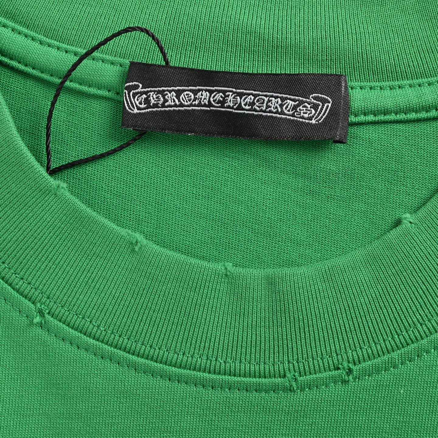 Chrome Hearts 克罗心 涂鸦十字架贴布刺绣水洗短袖 T恤 绿色 A2 