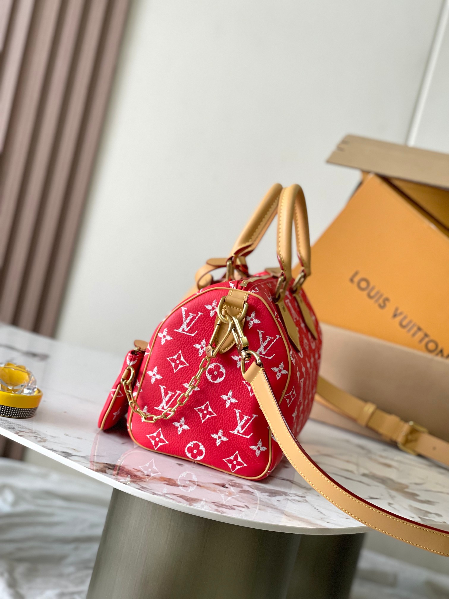 LOUIS VUITTON 路易威登 LV Speedy 25 可拆卸肩带 LV牛皮革 斜挎包 单肩包 双肩包 水桶 手提包 红色 M24425