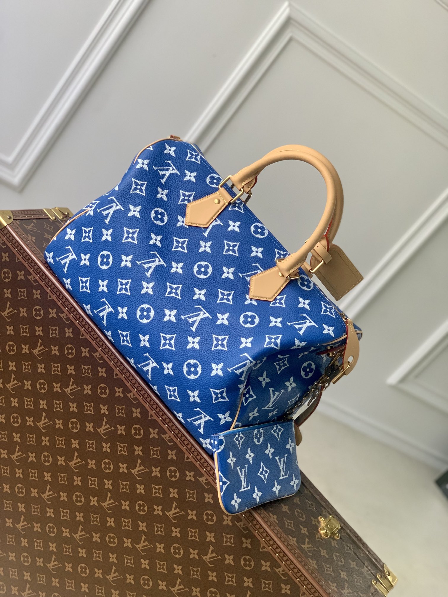 LOUIS VUITTON 路易威登 LV Speedy P9 40 可拆卸肩带 LV牛皮革 斜挎包 单肩包 双肩包 水桶 手提包 蓝色 M24418
