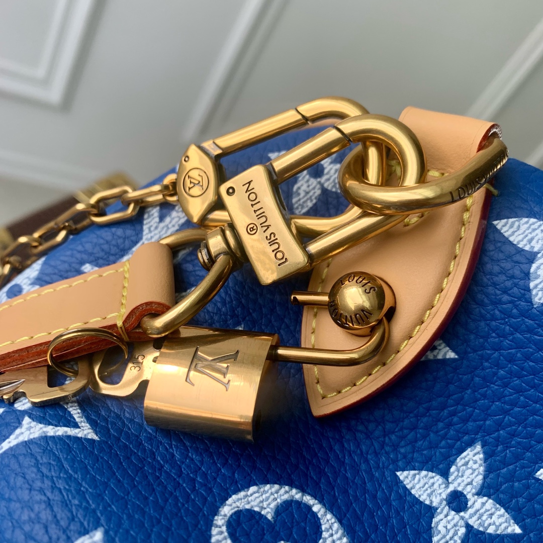 LOUIS VUITTON 路易威登 LV Speedy P9 40 可拆卸肩带 LV牛皮革 斜挎包 单肩包 双肩包 水桶 手提包 蓝色 M24418