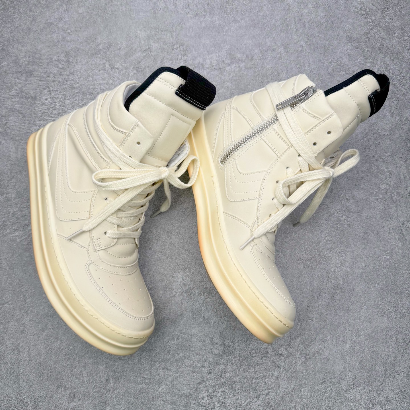 生胶底 RICK OWENS DRKSHDW RO 圆头 高筒  板鞋 休闲鞋 波鞋 男鞋 女鞋 拉链 帆布 白色  