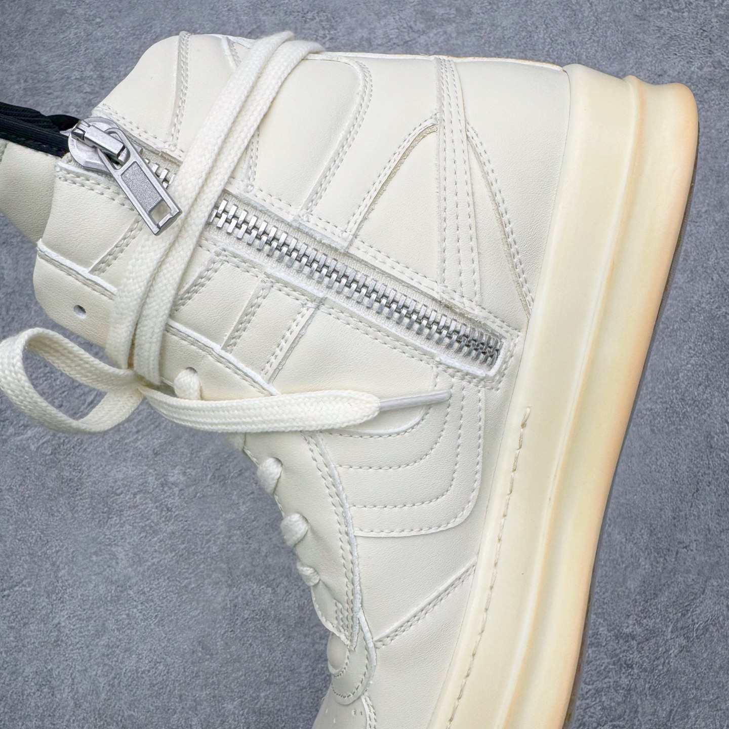 生胶底 RICK OWENS DRKSHDW RO 圆头 高筒  板鞋 休闲鞋 波鞋 男鞋 女鞋 拉链 帆布 白色  