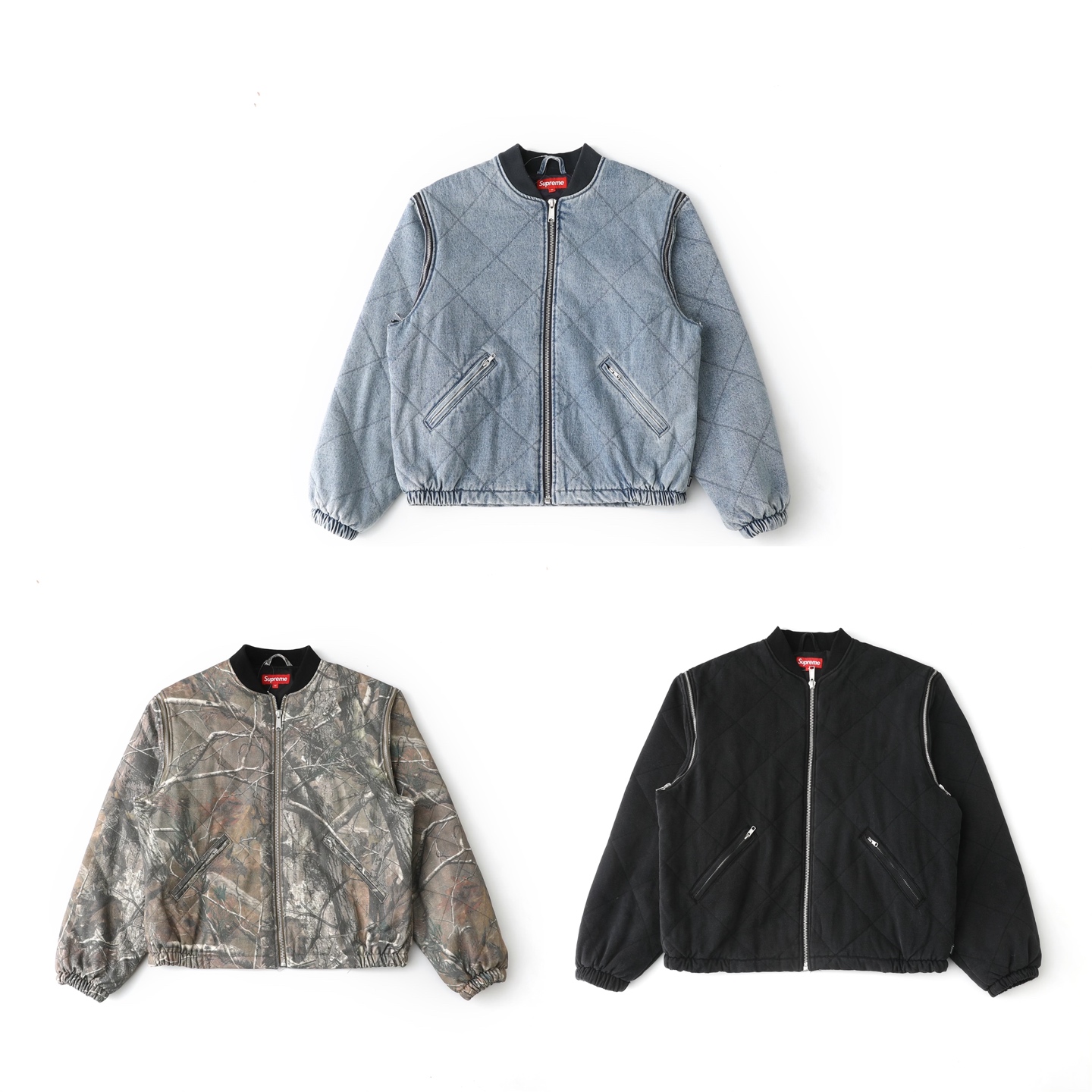 Supreme FW25 WEEK1 Zip-Off Sleeve Quilted Bomber Jacket 马甲二合一 棉服 纯色 男女同款B0   