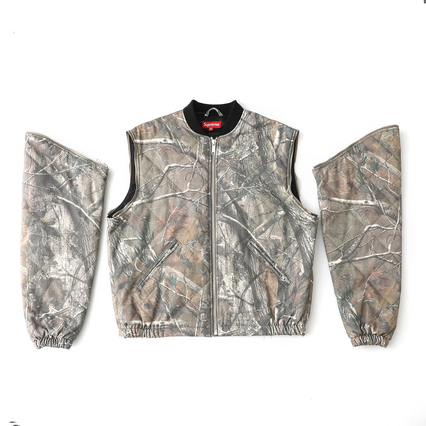 Supreme FW25 WEEK1 Zip-Off Sleeve Quilted Bomber Jacket 马甲二合一 棉服 纯色 男女同款B0   