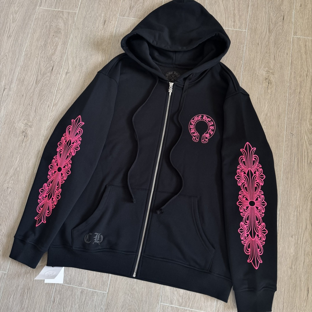 925纯银 Chrome Hearts 克罗心 水洗宝剑 外套 夹克 长袖 拉链黑红A5 CH-20251128 