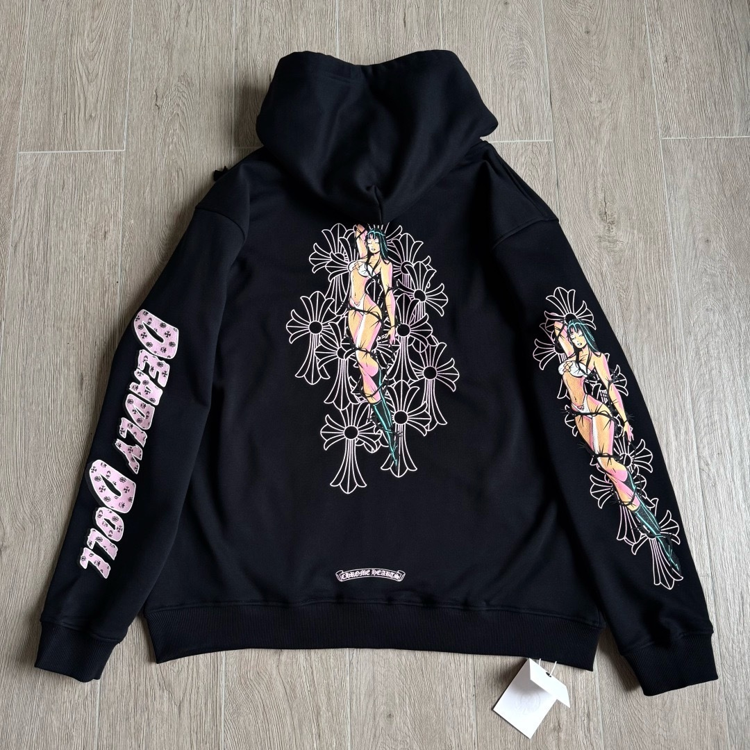925纯银 Chrome Hearts DEADLY DOLL 克罗心 字母图案印花  宝剑 外套 夹克 长袖 拉链黑色A5 CH-04166512
