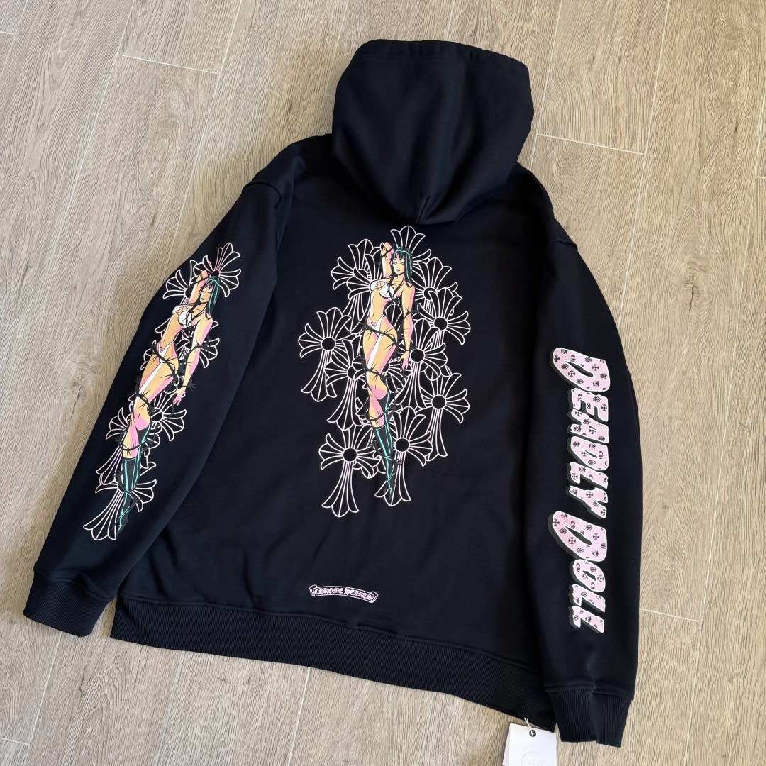 925纯银 Chrome Hearts DEADLY DOLL 克罗心 字母图案印花  宝剑 外套 夹克 长袖 拉链黑色A5 CH-04166512