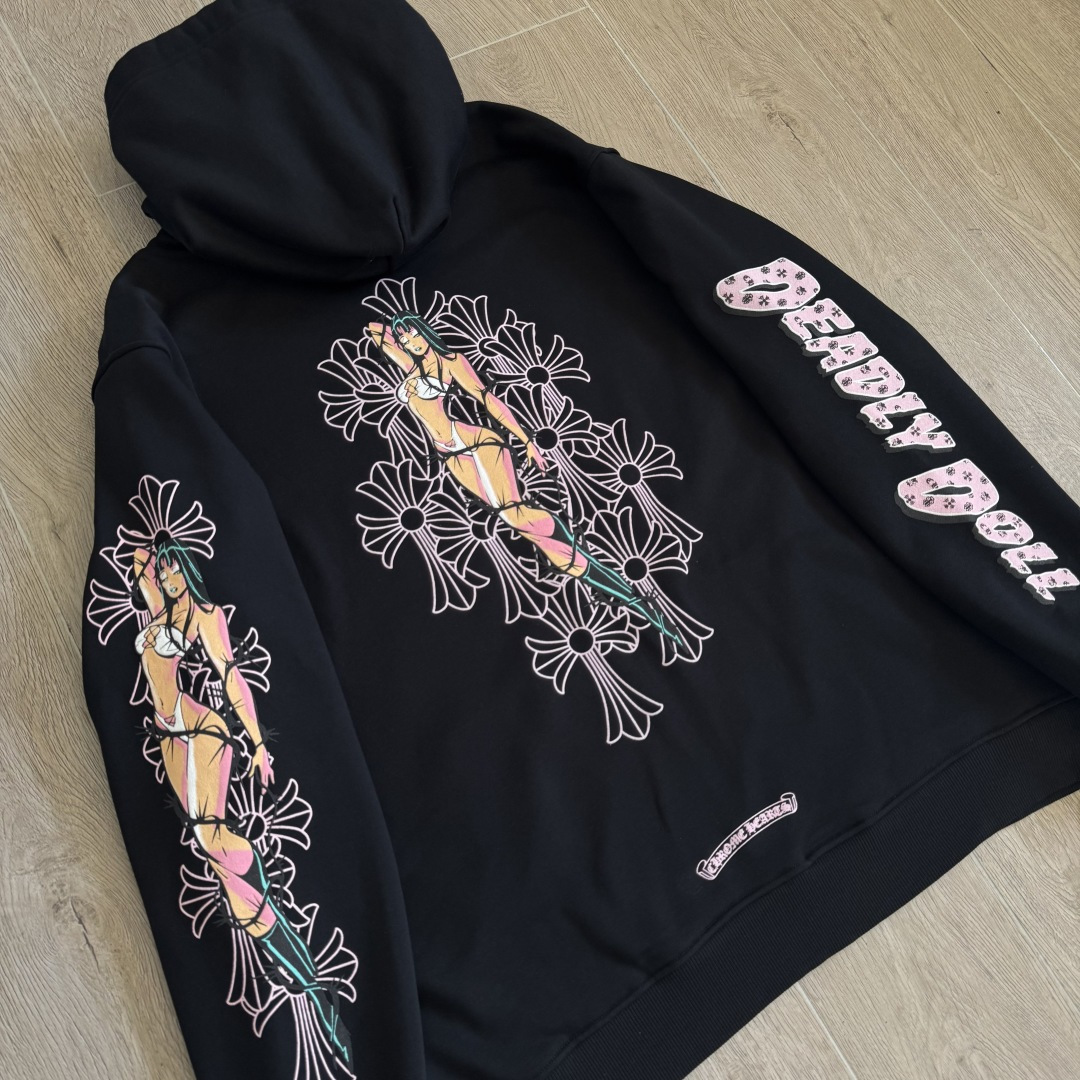 925纯银 Chrome Hearts DEADLY DOLL 克罗心 字母图案印花  宝剑 外套 夹克 长袖 拉链黑色A5 CH-04166512