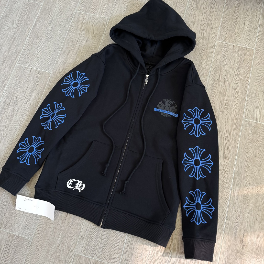 925纯银 Chrome Hearts  克罗心 字母图案印花  宝剑 外套 夹克 长袖 拉链黑蓝A5