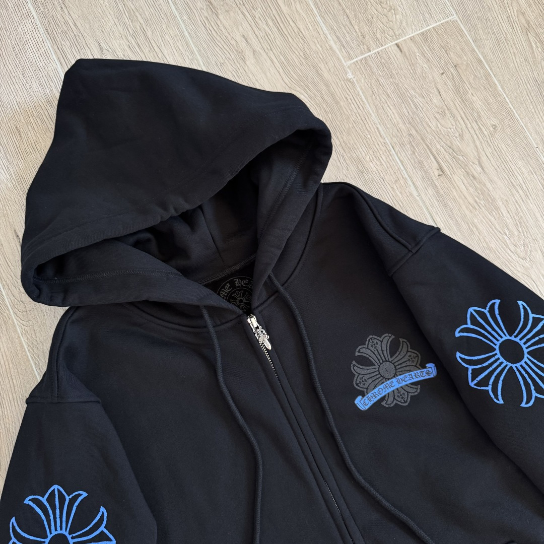 925纯银 Chrome Hearts  克罗心 字母图案印花  宝剑 外套 夹克 长袖 拉链黑蓝A5