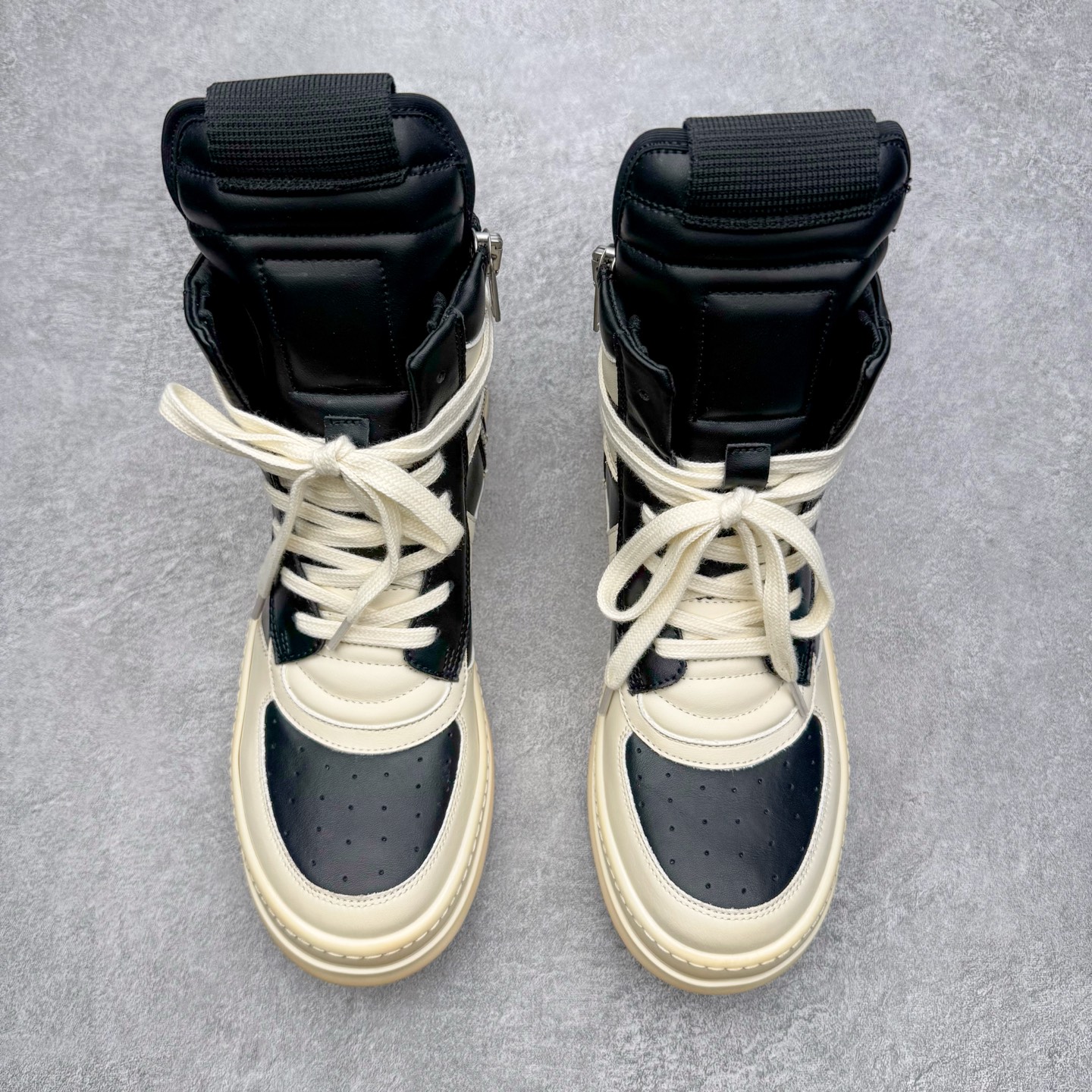 生胶底 RICK OWENS DRKSHDW RO 圆头 高筒  板鞋 休闲鞋 波鞋 男鞋 女鞋 拉链 帆布 黑白