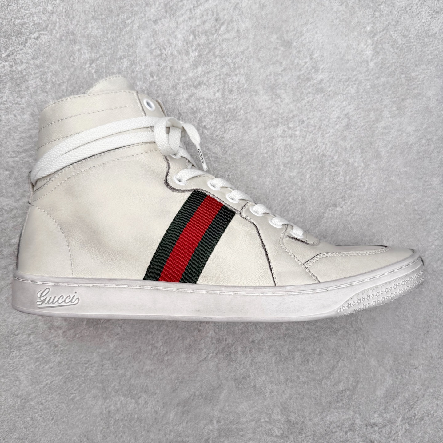 GUCCI古驰 高筒 牛皮 皮革 复古 圆头抽绳  生活休闲鞋 男款 女款  白色 221825 ADFX0 9060