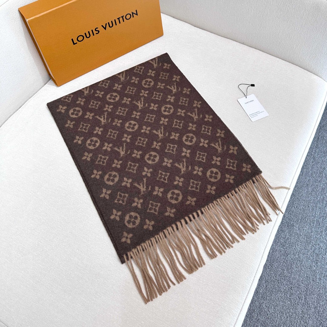  Louis Vuitton LV 围巾 满印 保暖 羊绒  棕色 黑色  30*180cm