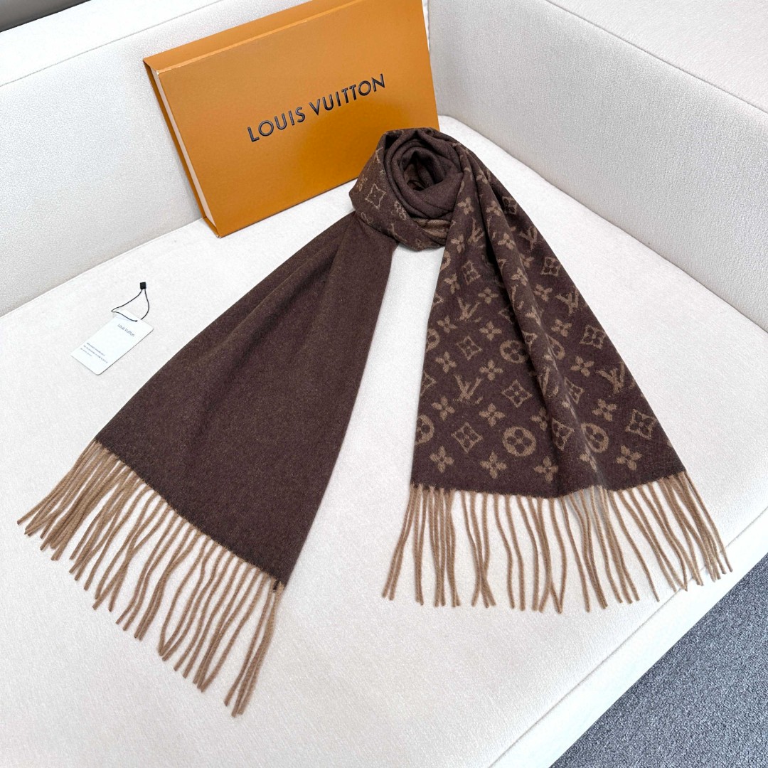  Louis Vuitton LV 围巾 满印 保暖 羊绒  棕色 黑色  30*180cm