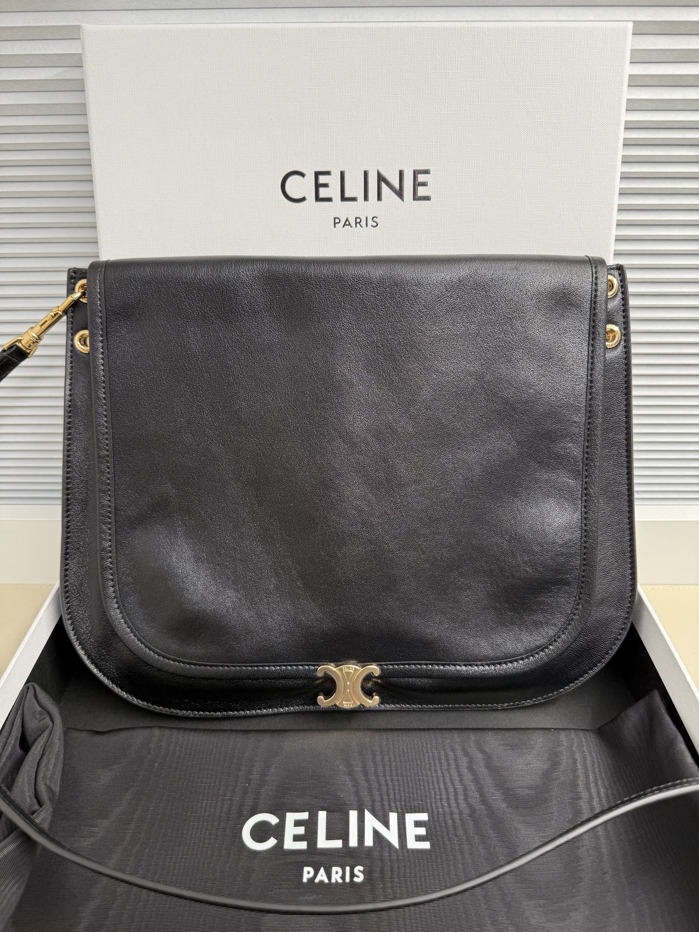 34CM CELINE Besace 赛琳 托特包 手提包 单肩包 斜挎包 黑色金标 123632T88-38NO